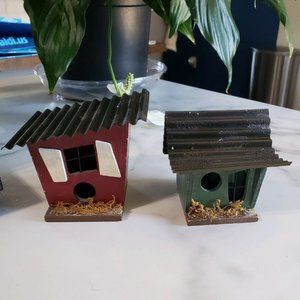 2 Corrugated Metal Roof Decorative Wood Birdhouse